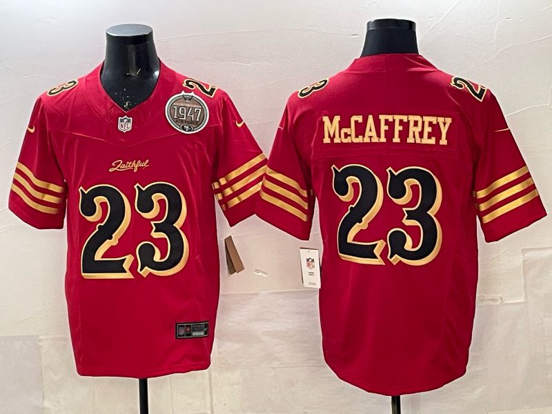 Men 2025 Nike San Francisco 49ers #23 Mccaffrey red gold 5th generation Limited NFL Jersey 003->washington commanders->NFL Jersey